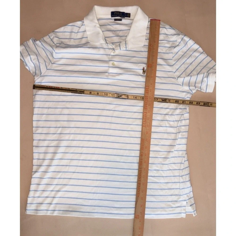 Polo Ralph Lauren Polo Shirt White Blue  Striped Large Flesh Pony Classic Fit